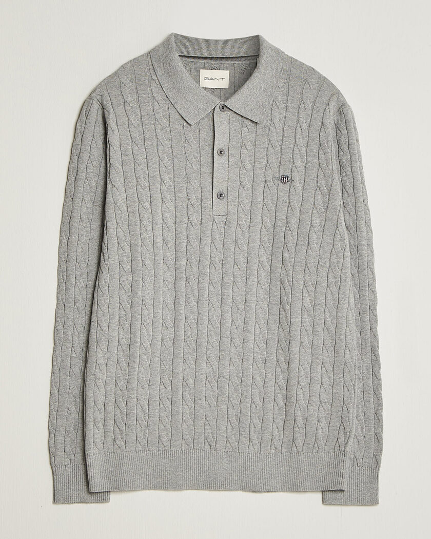 Gant Cotton Cable Polo Grey Melange – Grå