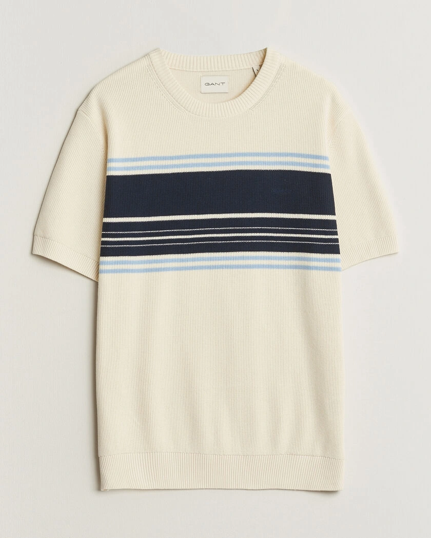 Gant Knitted Striped T-shirt Cream – Hvit