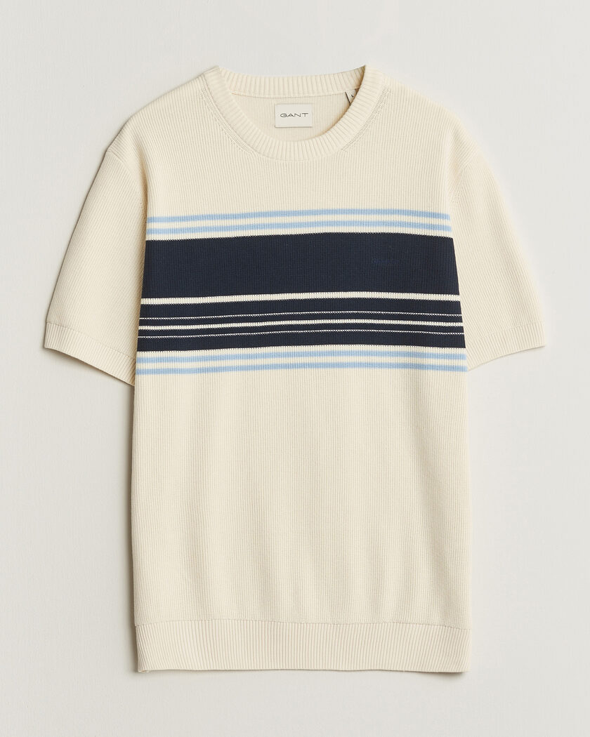 Gant Knitted Striped T-shirt Cream – Hvit