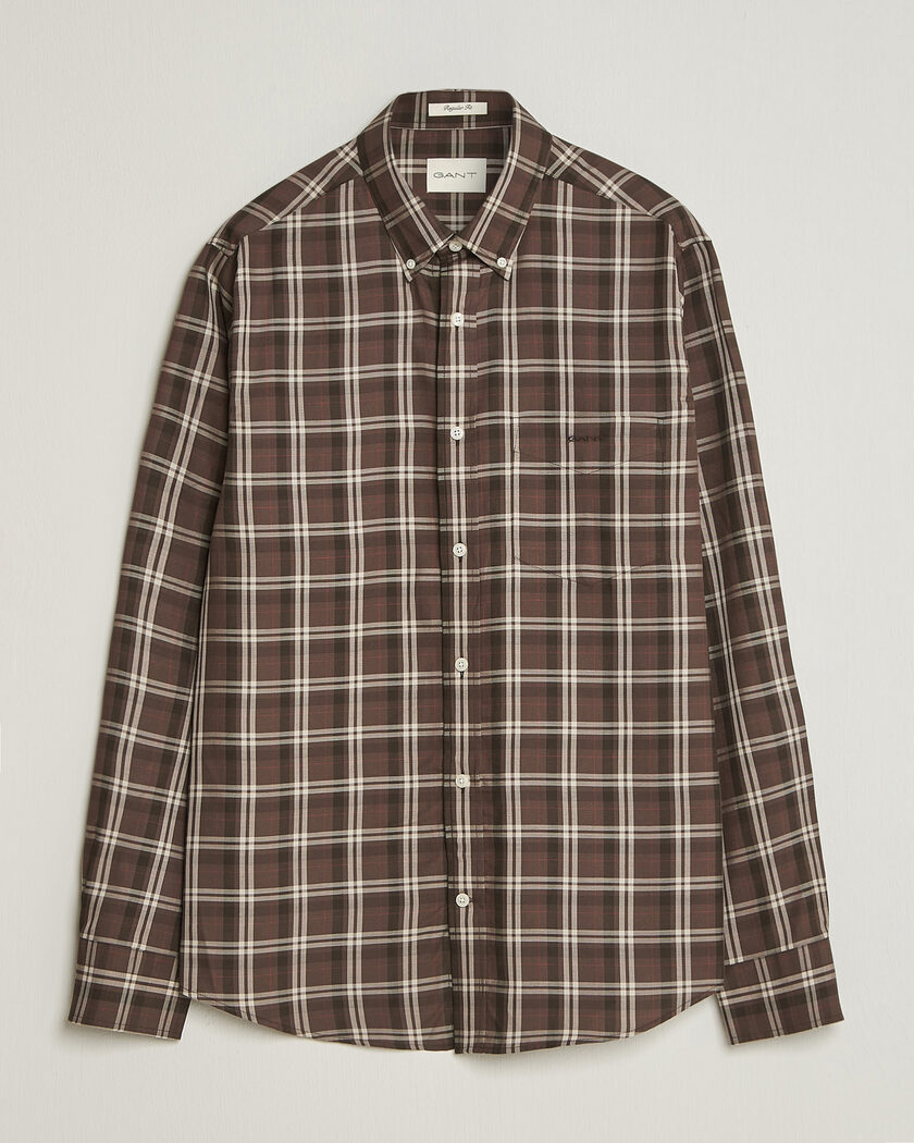 Gant Regular Fit Twill Checked Shirt Faded Taupe – Brun