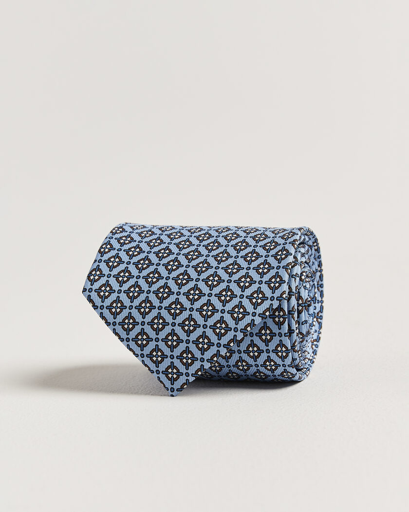 E. Marinella 3-Fold Printed Silk Tie Blue – Blå