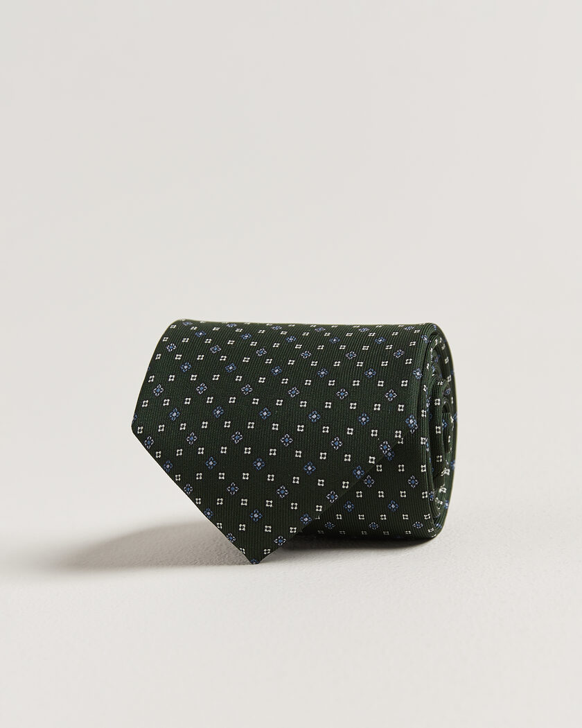 E. Marinella 3-Fold Printed Silk Tie Dark Green – Grønn