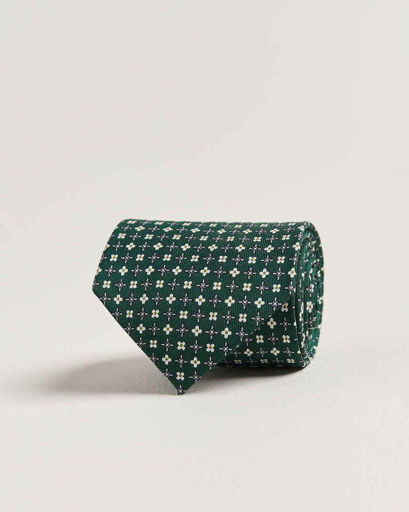 E. Marinella 3-Fold Printed Silk Tie Dark Green – Grønn