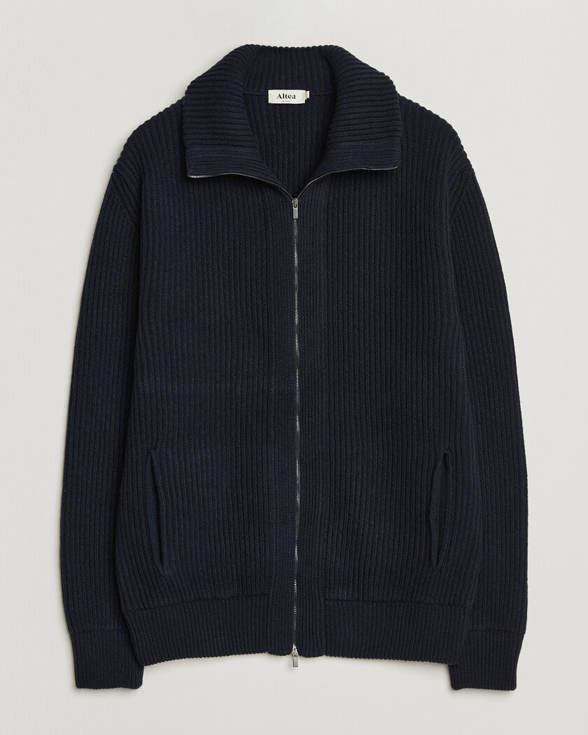 Altea Rib Wool Bomber Cardigan Navy – Blå