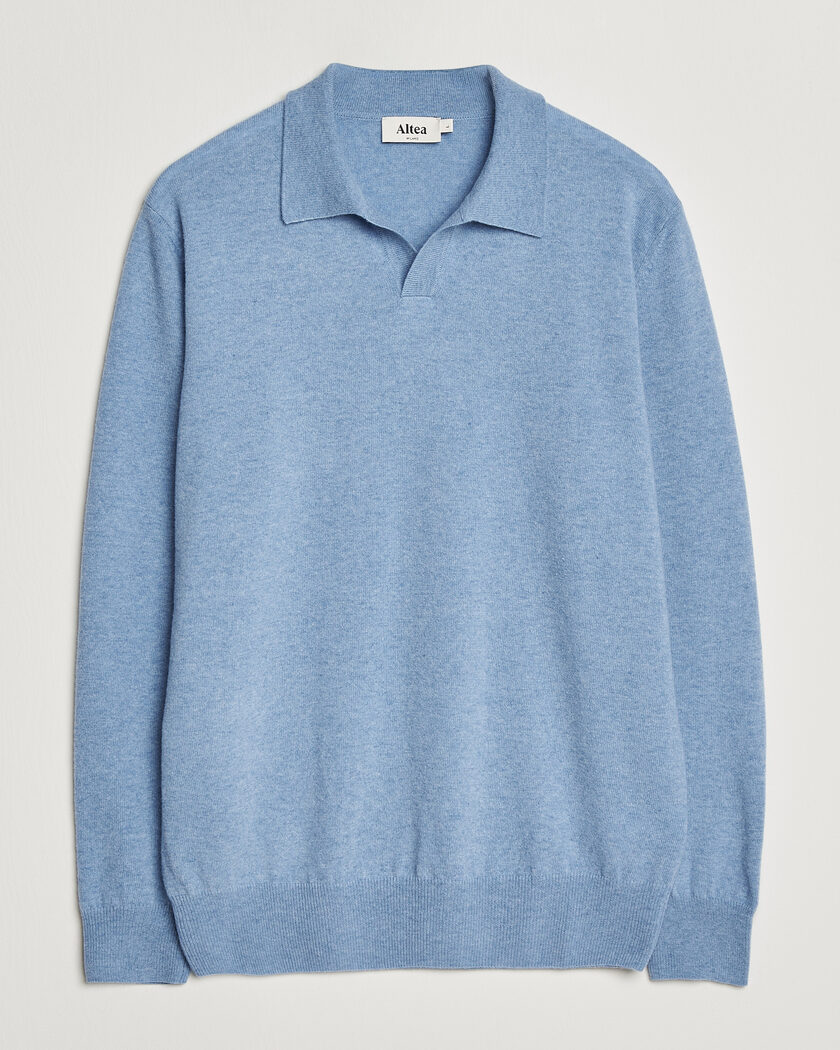 Altea Long Sleeve Knitted Polo Sky Blue – Blå