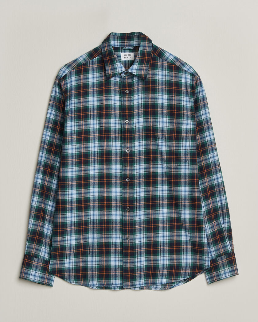 Aspesi Flannel Shirt Blue Check – Blå