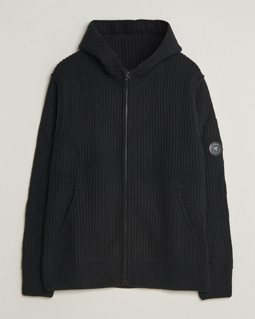 C.P. Company Heavy Lambswool Hood Zip Black – Svart