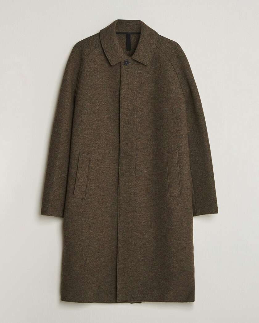Harris Wharf London Boiled Wool Fly Front Balmacan Coat Brown/Green – Grønn