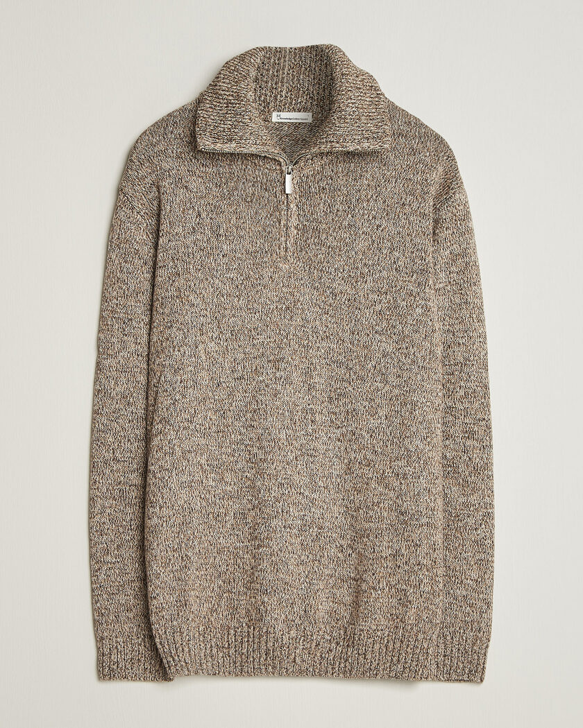 KnowledgeCotton Apparel Heavy Knitted Half Zip Brown – Brun