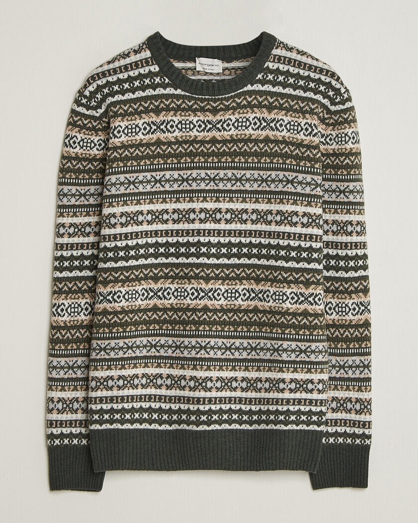Morgano Wool/Cashmere Fair Isle Knitted Crewneck Green – Grønn