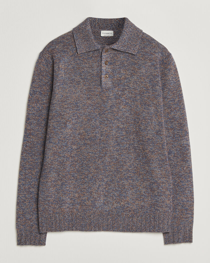 Morgano Wool/Cashmere Knitted Polo Blue – Blå