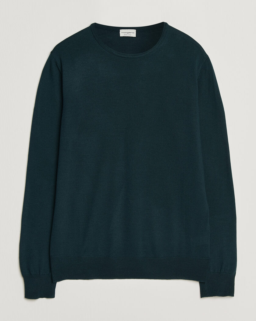 Morgano Extra Fine Merino Wool Crewneck Bottle Green – Grønn
