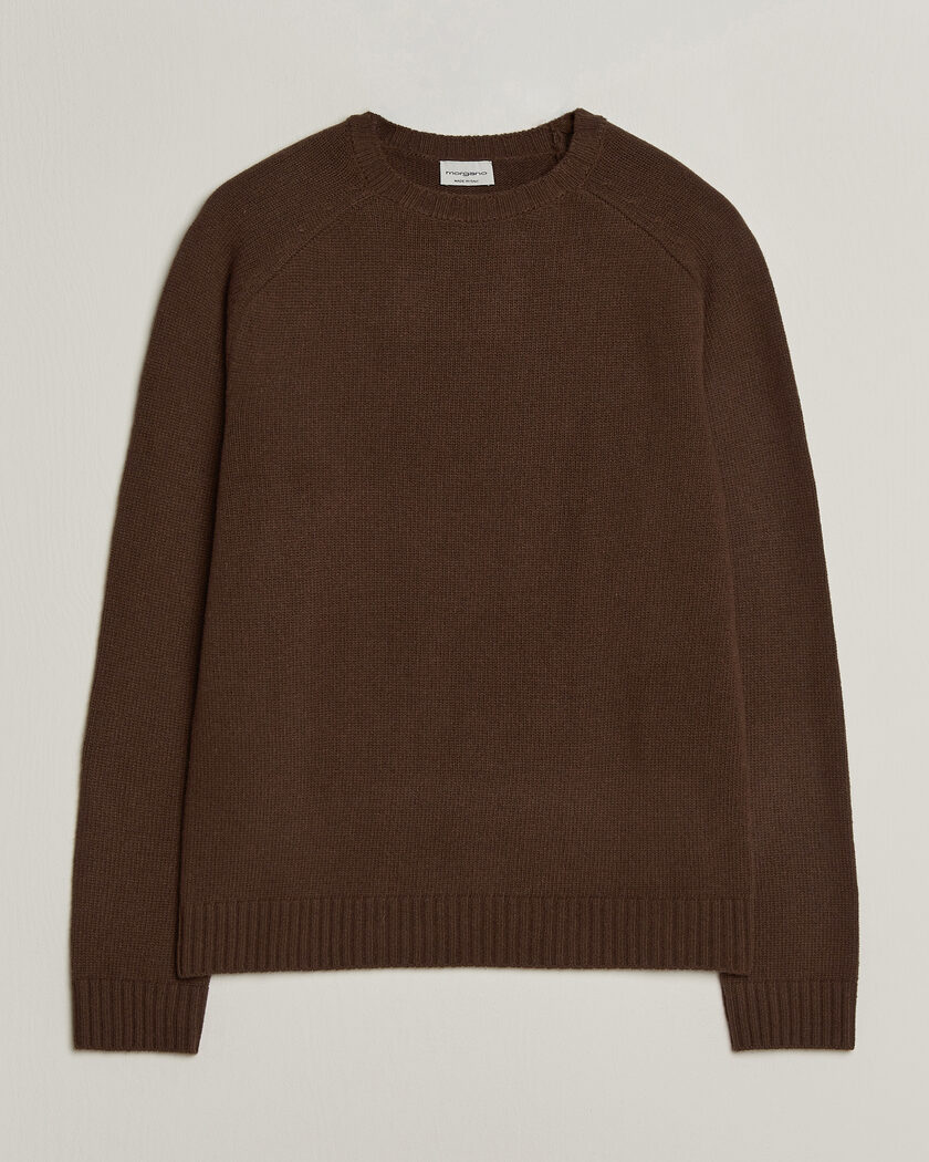 Morgano Heavy Knitted Wool/Cashmere Crewneck Dark Brown – Brun