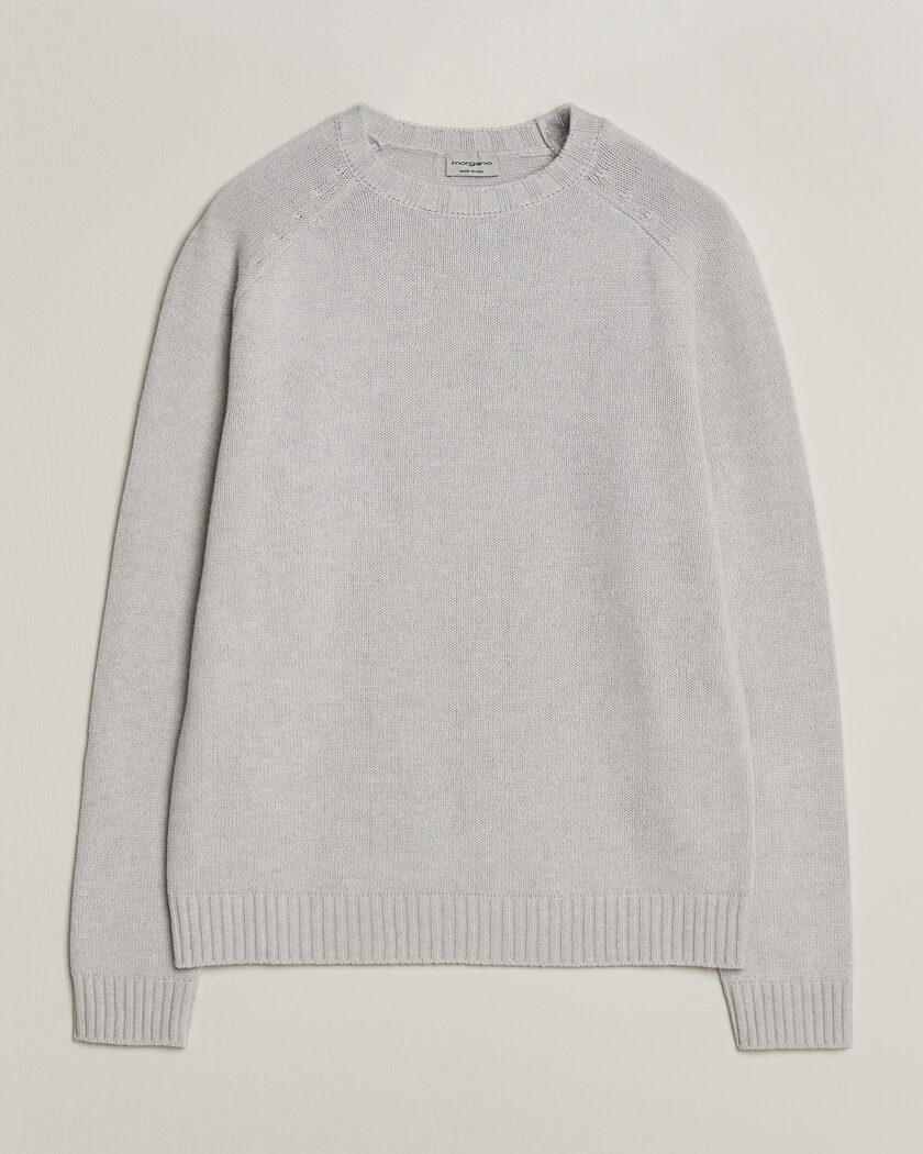 Morgano Heavy Knitted Wool/Cashmere Crewneck Light Grey – Grå