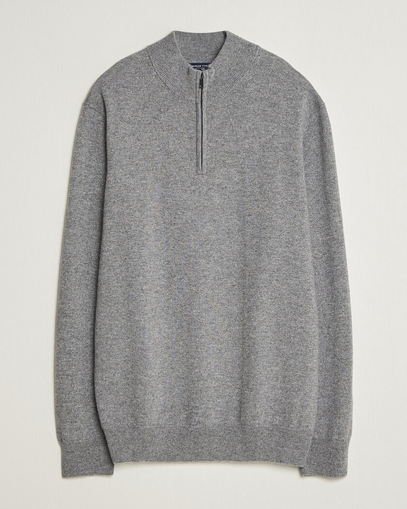 Charles Tyrwhitt Pure Cashmere Zip Neck Jumper Grey – Grå