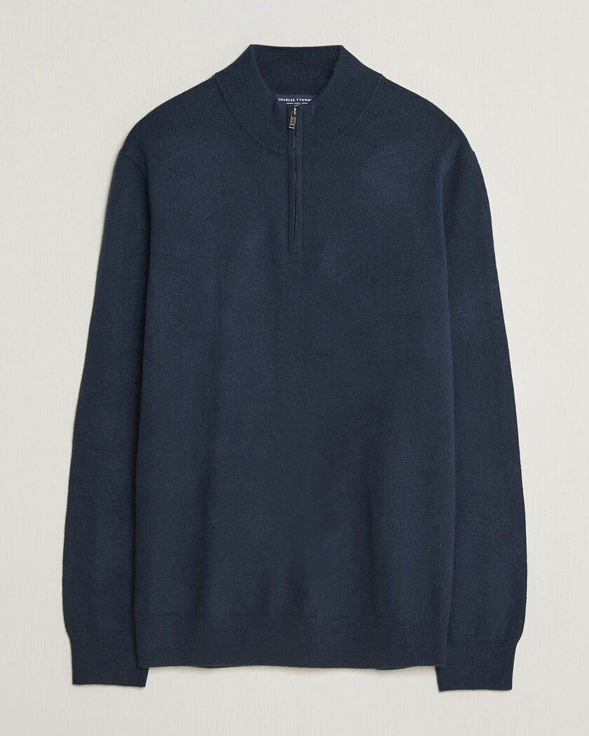 Charles Tyrwhitt Pure Cashmere Zip Neck Jumper Navy – Blå