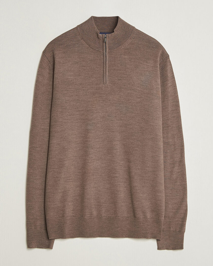 Charles Tyrwhitt Pure Merino Zip Neck Jumper Mocha – Brun