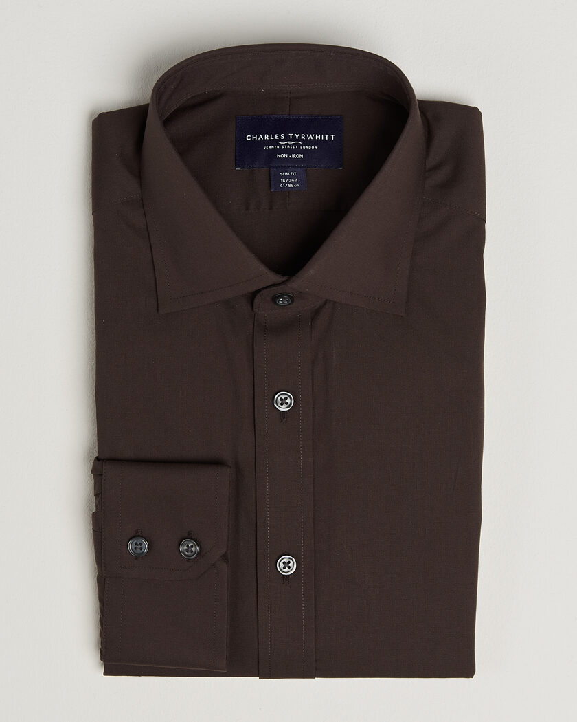 Charles Tyrwhitt Slim Fit Non Iron Poplin Cut Away Shirt Chocolate – Brun