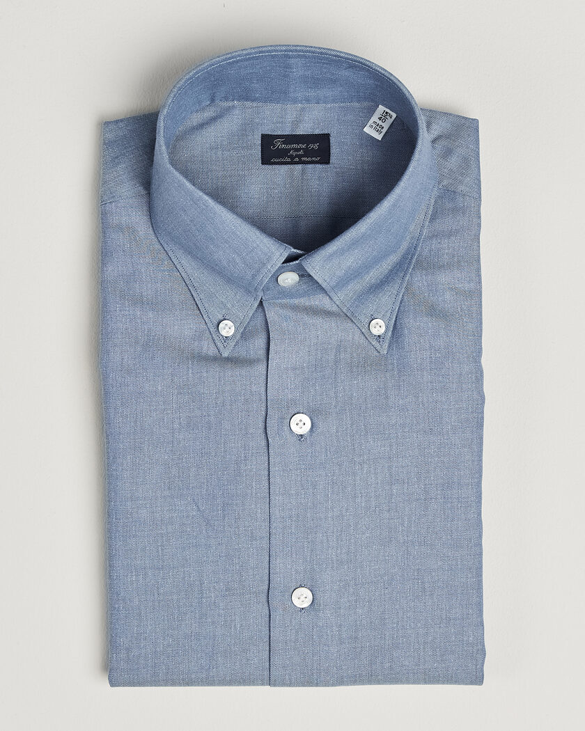 Finamore Napoli Milano Slim Cashmere BD Shirt Light Blue – Blå