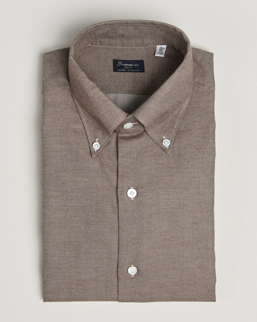 Finamore Napoli Milano Slim Cashmere BD Shirt Brown – Brun