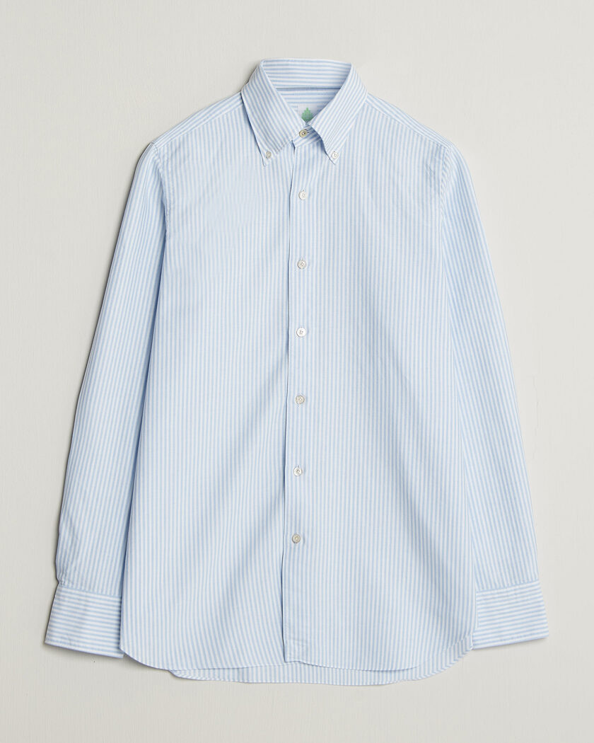 Finamore Napoli Gaeta Oxford Button Down Shirt Light Blue Stripe – Blå