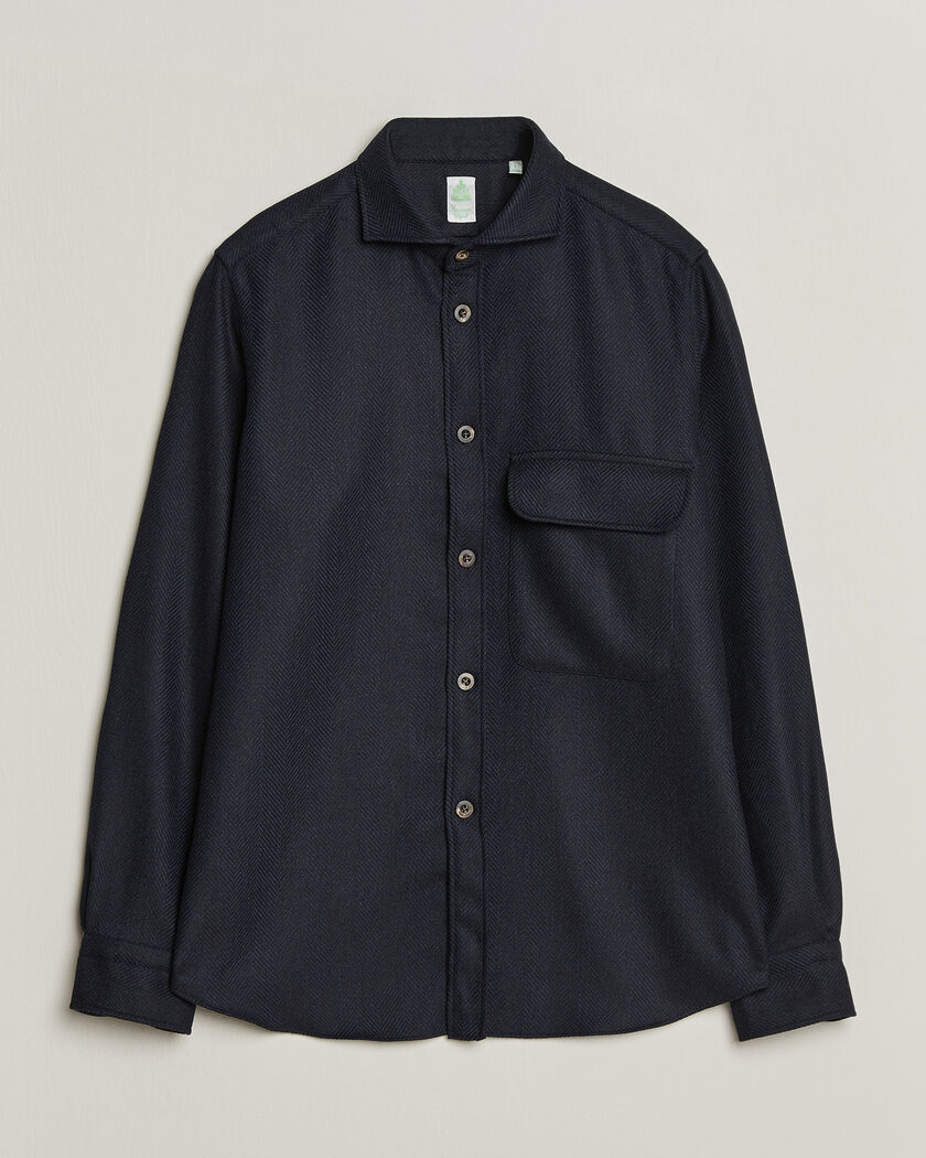Finamore Napoli Wool Herringbone Overshirt Navy – Blå