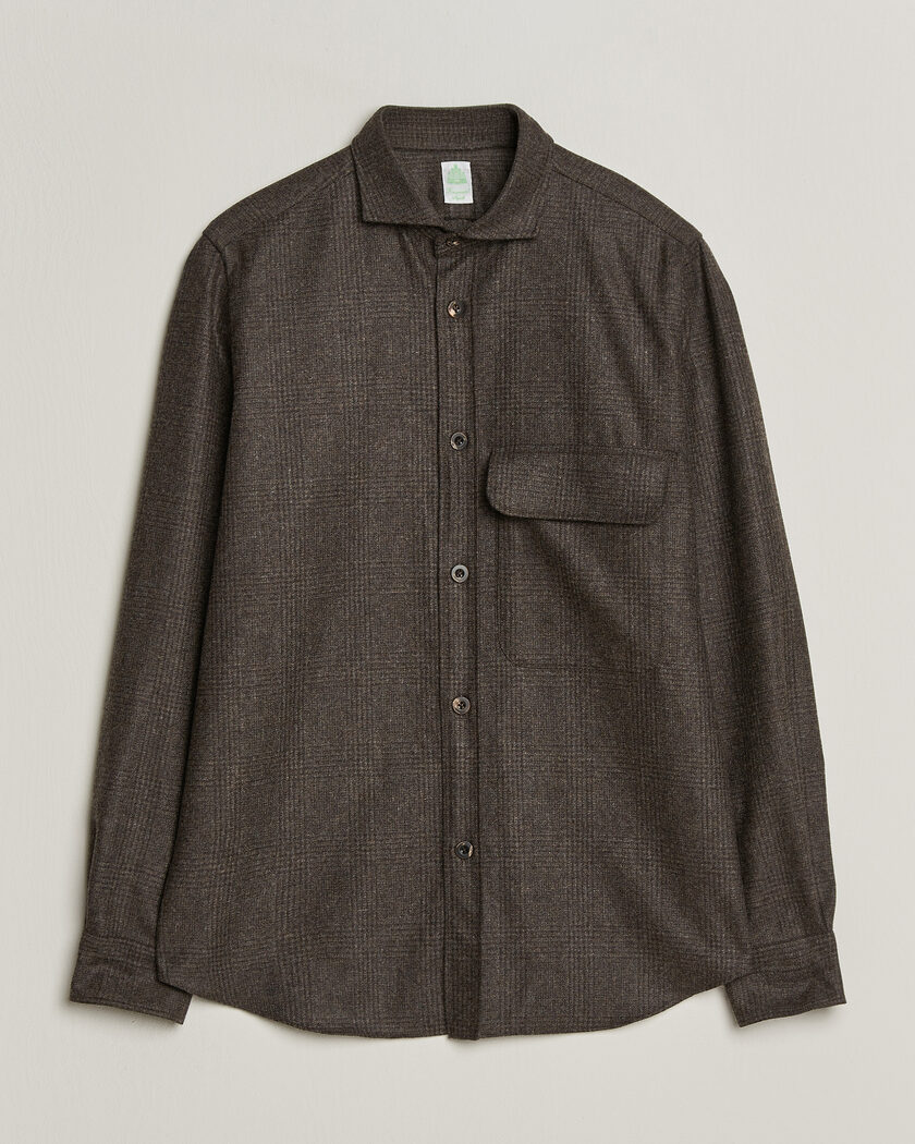 Finamore Napoli Wool Houndstooth Overshirt Dark Brown – Brun
