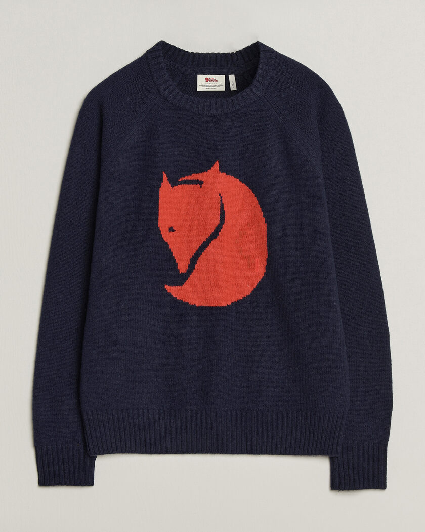 Fjällräven Logo Knit Wool Sweater Dark Navy – Blå