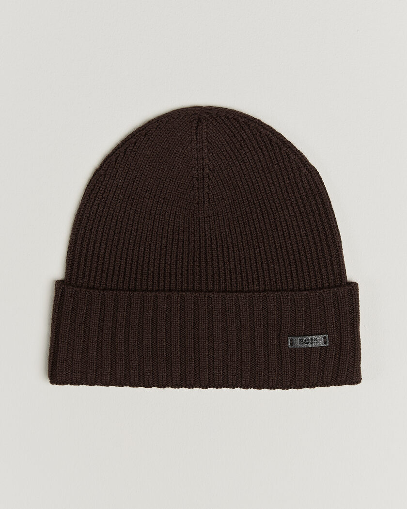 BOSS BLACK Fati Wool Beanie Dark Brown – Brun