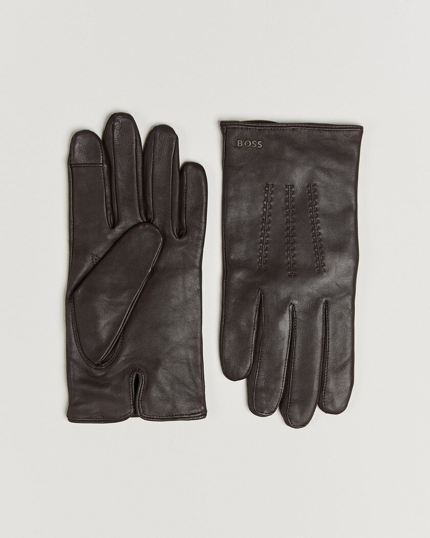 BOSS BLACK Hainz Leather Glove Dark Brown – Brun
