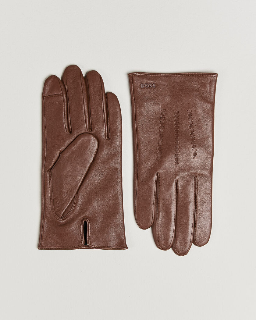 BOSS BLACK Hainz Leather Glove Medium Brown – Brun
