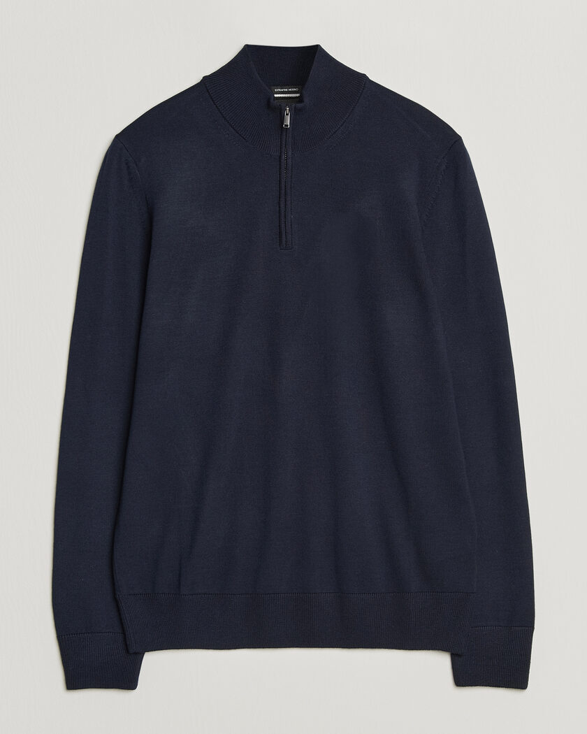 BOSS BLACK Ebenji Merino Knitted Half Zip Dark Blue – Blå