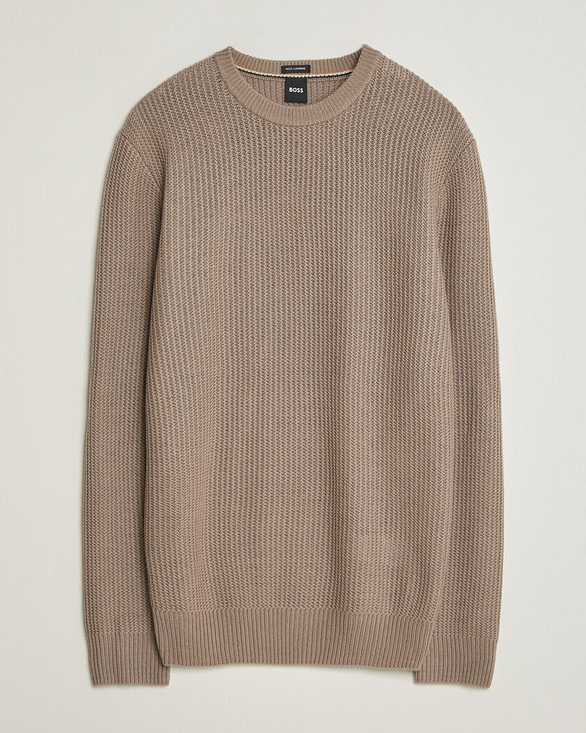 BOSS BLACK Fiocchetto Wool/Cashmere Crew Neck Open Brown – Brun