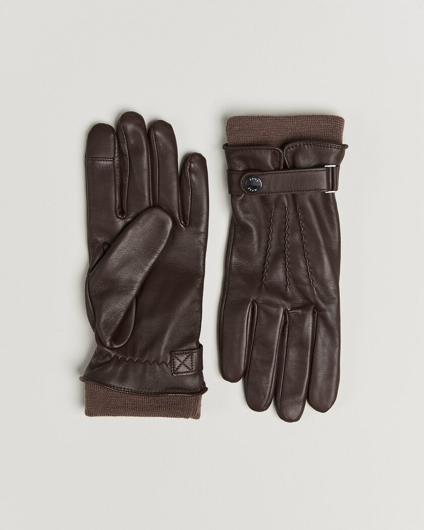 BOSS BLACK Hyden Leather Glove Dark Brown – Brun