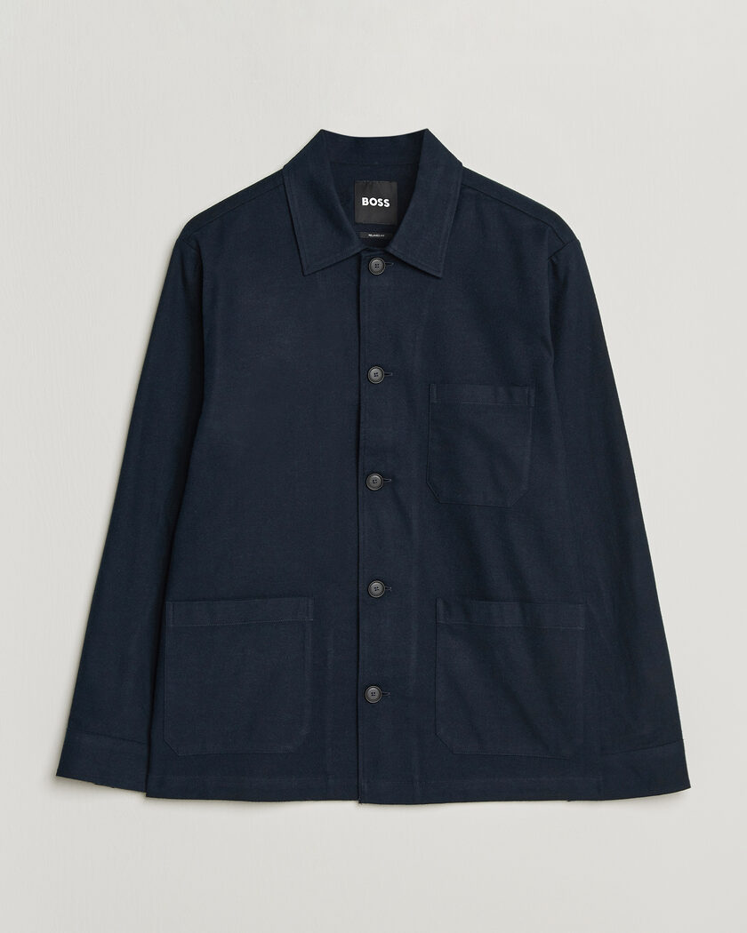 BOSS BLACK Cai Cotton Overshirt Dark Blue – Blå