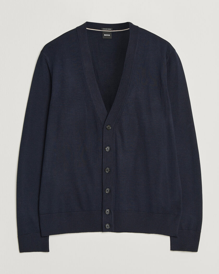 BOSS BLACK Mardon Wool Cardigan Dark Blue – Blå