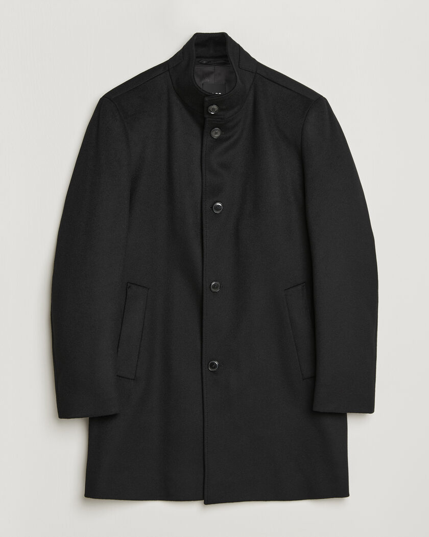 BOSS BLACK Hyde Wool Stand Up Collar Coat Black – Svart