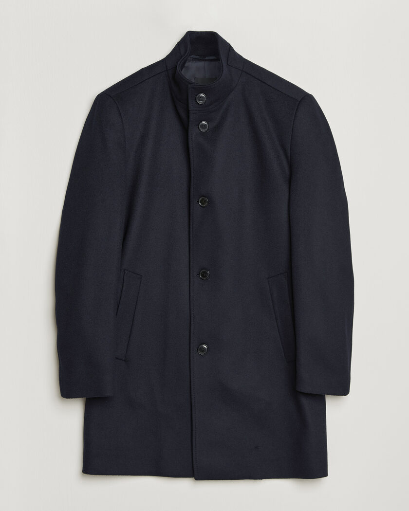 BOSS BLACK Hyde Wool Stand Up Collar Coat Dark Blue – Blå