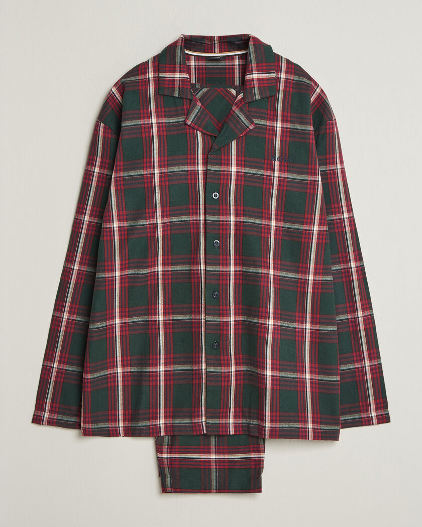 BOSS BLACK Checked Flannel Pyjama Set Open Red – Rød