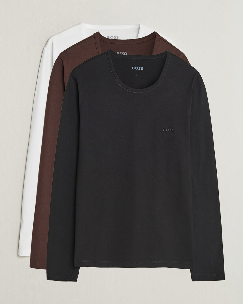 BOSS BLACK 3-Pack Long Sleeve T-Shirt White/Black/Brown – Flerfarget