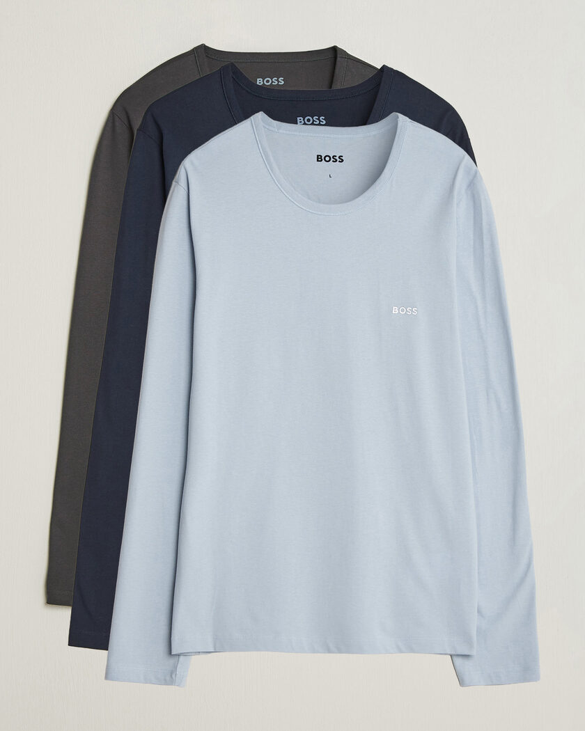 BOSS BLACK 3-Pack Long Sleeve T-Shirt Blue/Navy/Grey – Flerfarget