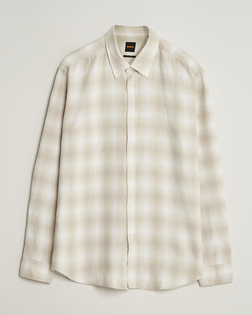 BOSS ORANGE Rickert Brushed Cotton Checked Shirt Light Beige – Beige