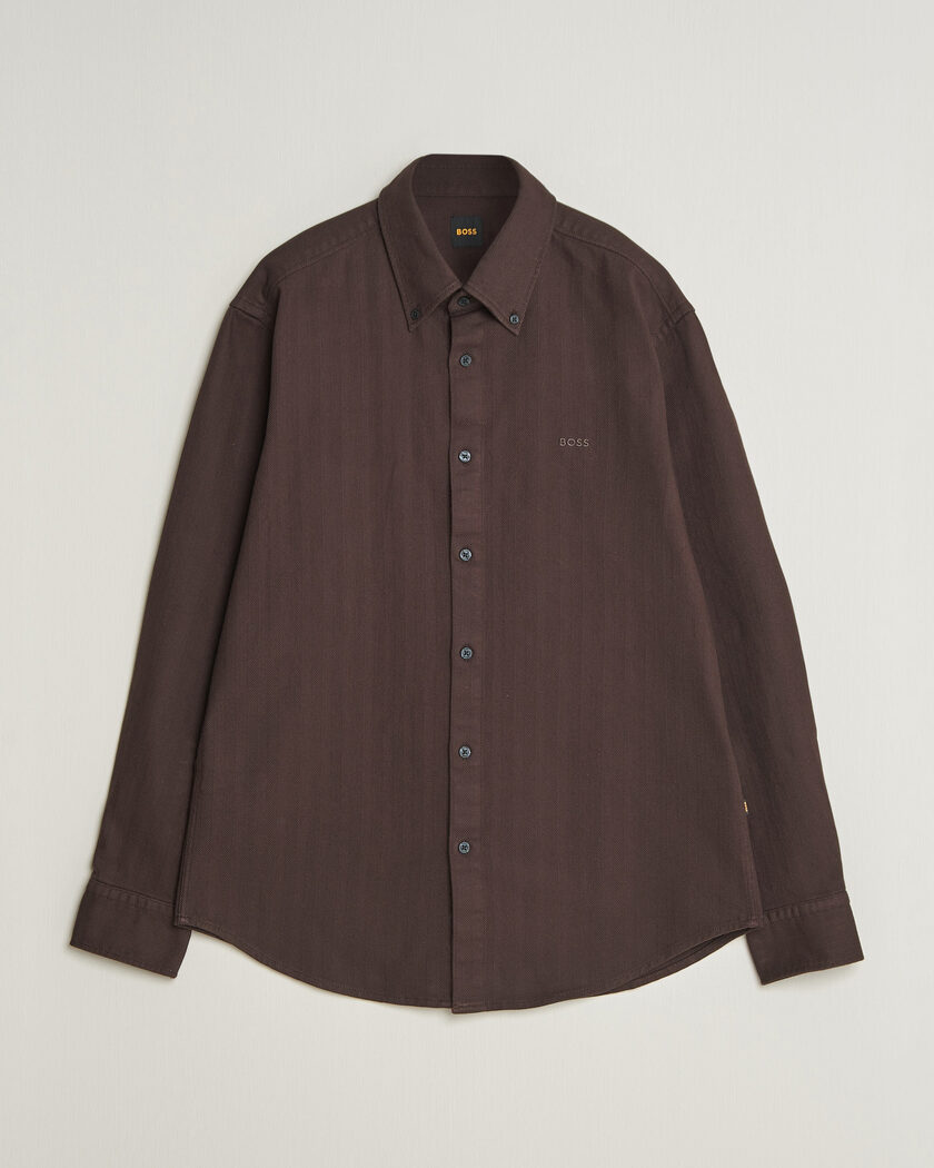 BOSS ORANGE Ricopuls Brushed Herringbone Shirt Dark Brown – Brun