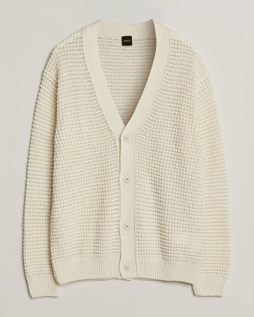 BOSS ORANGE Korsico Wool Knitted Cardigan Open White – Hvit