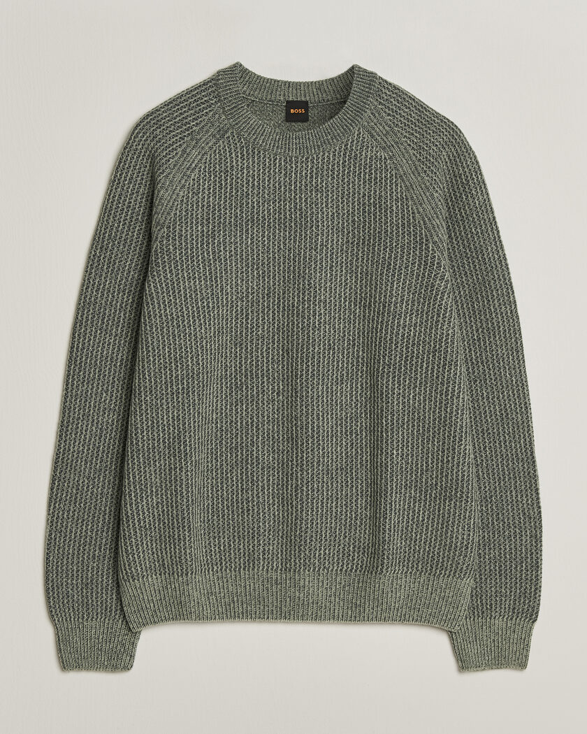 BOSS ORANGE Kepler Wool Knitted Sweater Open Green – Grønn