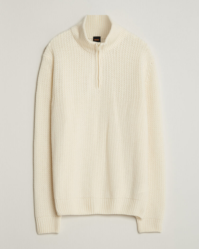 BOSS ORANGE Kenter Wool Knitted Half Zip Open White – Hvit