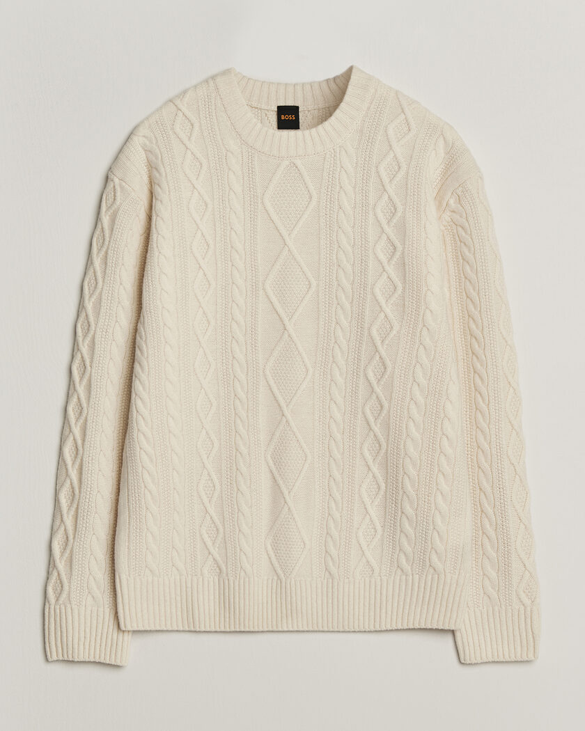 BOSS ORANGE Atreccio Wool Structured Knitted Sweater Open White – Hvit