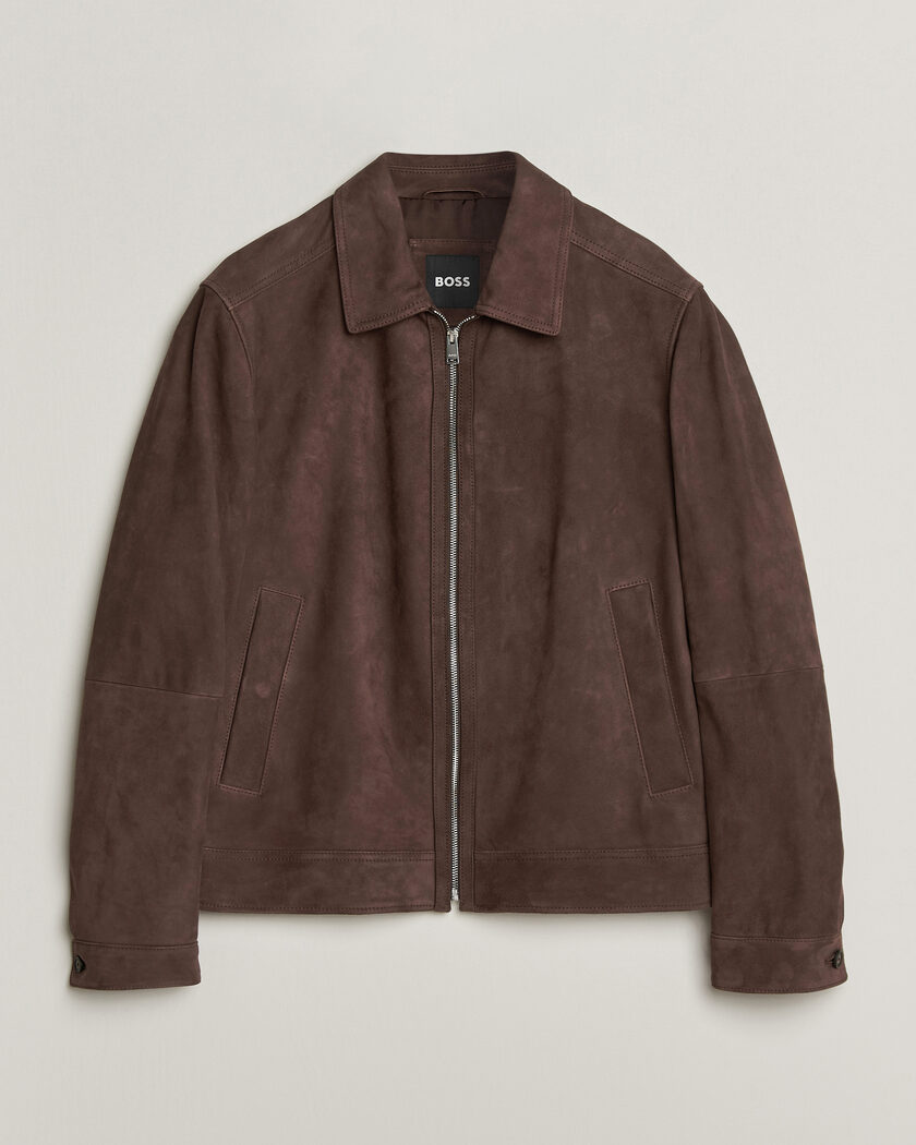 BOSS BLACK Malbano Suede Jacket Dark Brown – Brun