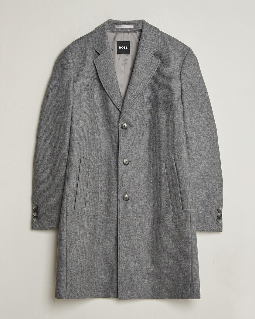 BOSS BLACK Hyde Wool Coat Medium Grey – Grå