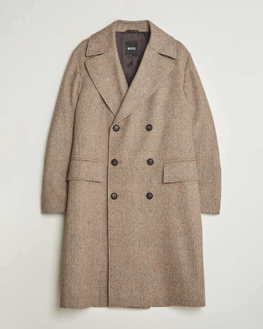 BOSS BLACK Jared Wool Double Breasted Coat Open Brown – Brun